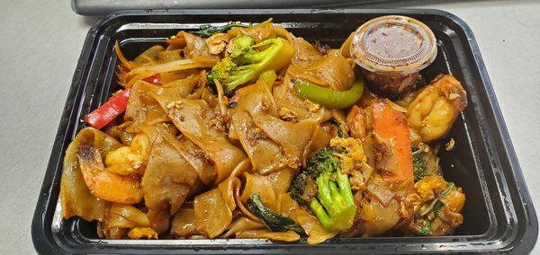 Pad Kee Mao aka Drunken Noodles with shrimp