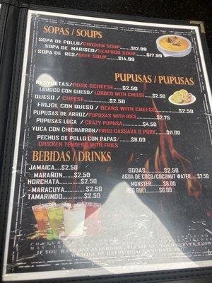 Sopas / Pupusas / Bebidas Soups / Pupusad / Drinks