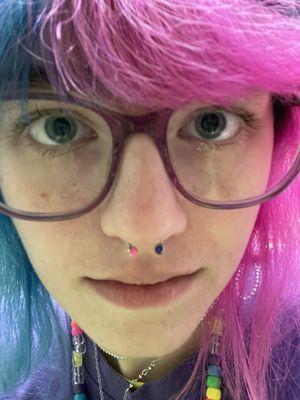 A stupid photo of me with my new septum ring!! I love that you were able to choose colors!!