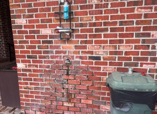 Javon tackled this leaking outdoor shower last week. Crazy that we are still working on freeze damage.