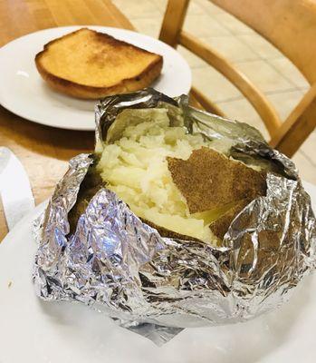 Baked potato and garlic bread