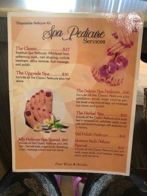 Pedicure menu