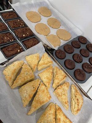 Homemade baked goods! Peanut Butter cookies, double chocolate muffins, espresso brownies and Milk & Honey scones! But wait - theres more!