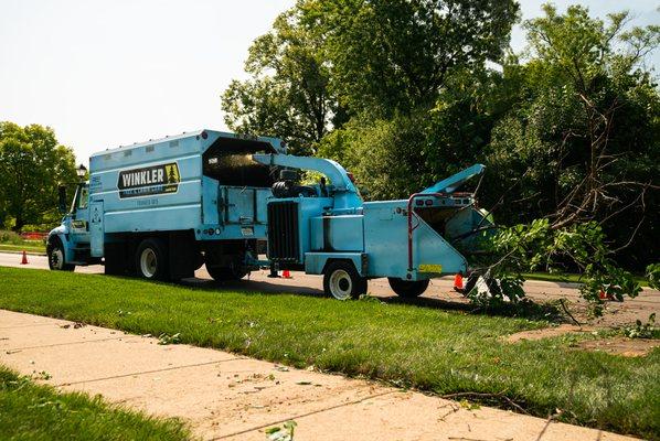 Winkler brush chipper in operation