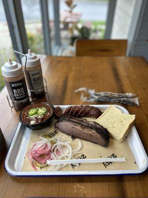 Brisket, sausage and beans