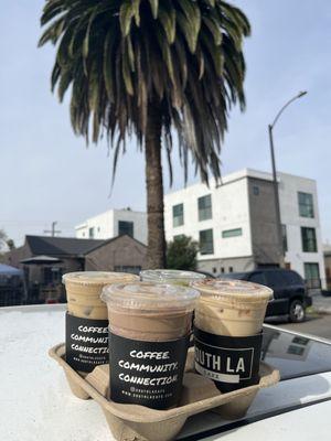 Matcha latte, Horchata latte, Chocolate freeze, Lavender latte