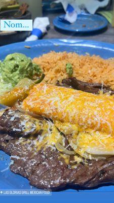 Asada plate. Juicy piece of steak. Guac is very good!