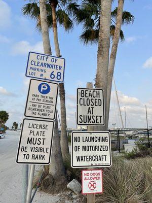 Parking rules, Abu Seba Beach, Sand Key Island, Intracoastal Waterway, South of Clearwater Beach, Across from Sand Key Park