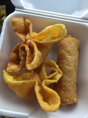 Pork egg roll & crab rangoon. Make sure you get the sweet & sour sauce