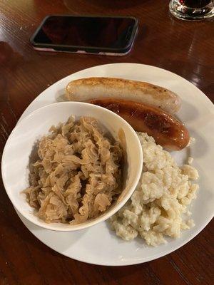 #8 Wursteller- thuringer sausage, bratwurst medium, sauerkraut and spatzele