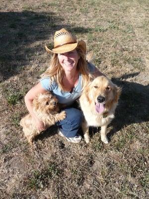 Owner Andrea Vincent with doggy guestsTruffle and Yuba.