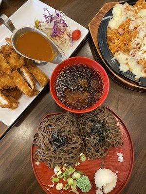 Soba and tonkatsu, and cheese kimchi fried rice