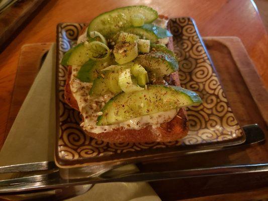 Caper cucumber toast