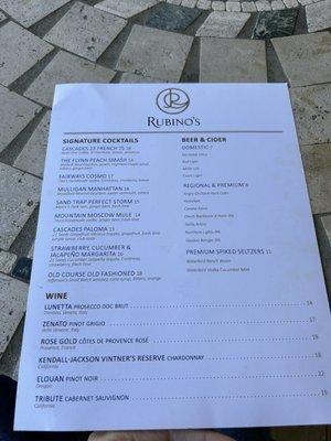 Drinks Menu