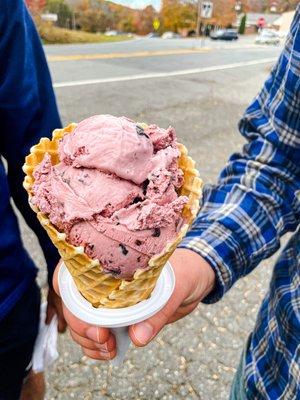 Black cherry with regular waffle cone