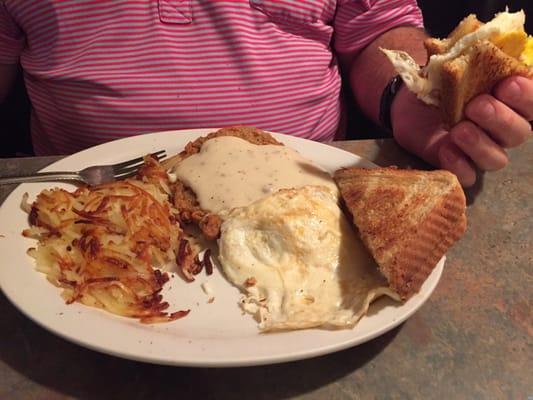 Chicken fried steak breakfast.