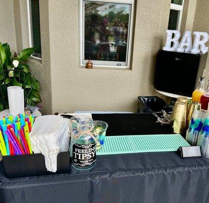 Bar set up for a small private family gathering.