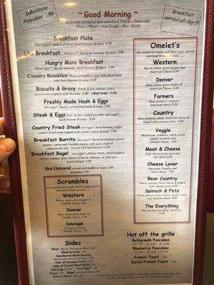 Breakfast menu