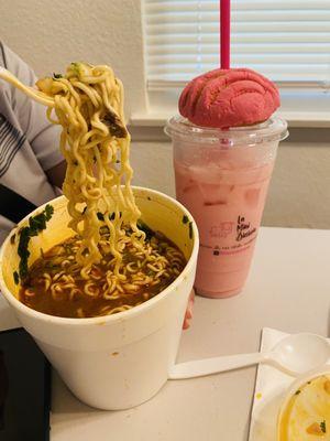 Birriera ramen and strawberry horchata