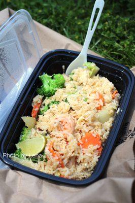 80 House fried rice with shrimp ($12.95) - stir fried steamed rice with egg and vegetables