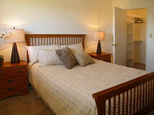 Townhome master bedroom with walk-in closet.