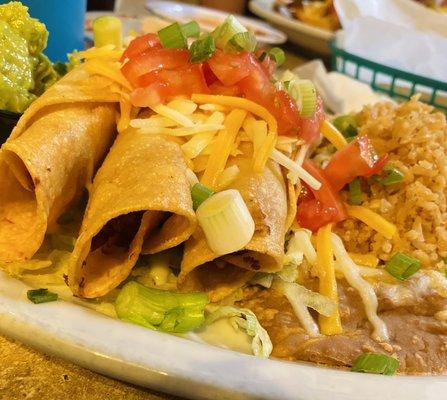 Flautas with beans and rice