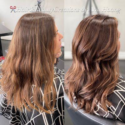 Copper balayage with red brown