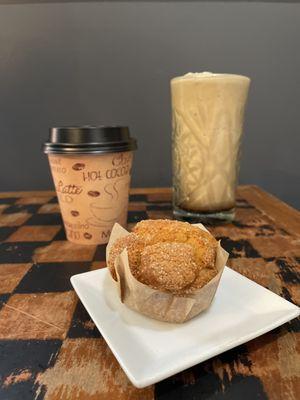 Pumpkin muffin;  Latte Freeze (16oz) Butter Coffee (10oz)