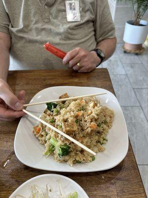 Basil fried rice with togu