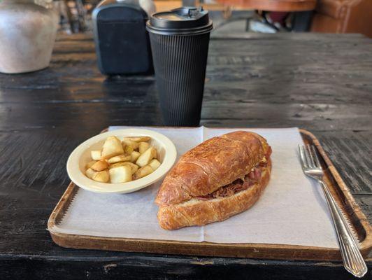 Bacon and Egg Croissant with a Caramel Latte Macchiato