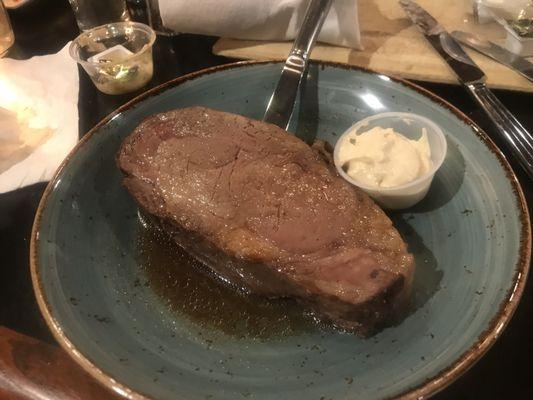 Prime rib, ordered it rare and got it rare! Fat was trimmed off, just enough for flavor. The beef had a great beefy taste and texture.