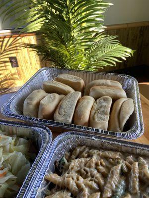 Rasta pasta and coco bread