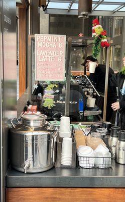 Seasonal coffee menu and barista station