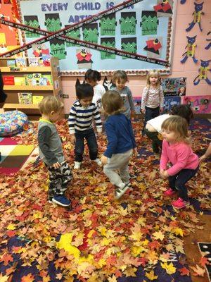 The Sprouts are enjoying playing in the leaves indoors