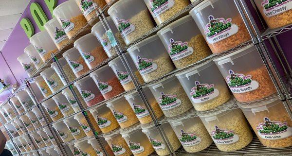 Large selection of freshly made in the shop popcorn flavors