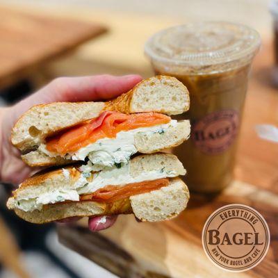 Asiago Bagel with Lox and Chive Cream Cheese