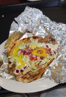 Regular Size Chicken Gyro.   They Don't Skimp At Eat Greek!  You'll Get Your Money's Worth Here.