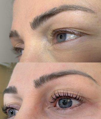 Before and after lash lifting procedure