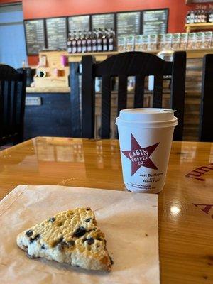 Blueberry scone and coffee