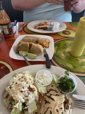 Sope and gordita, Honduran tamales, and another gordita.