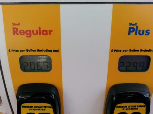 Gas price: $2.069 Regular;  $2.299 Plus