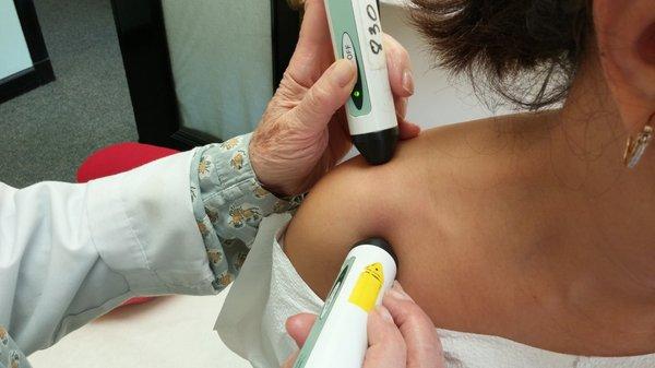 Laser light therapy to the shoulder