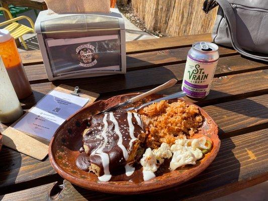 Enchilada de Mole Rojo con Pollo with Rice