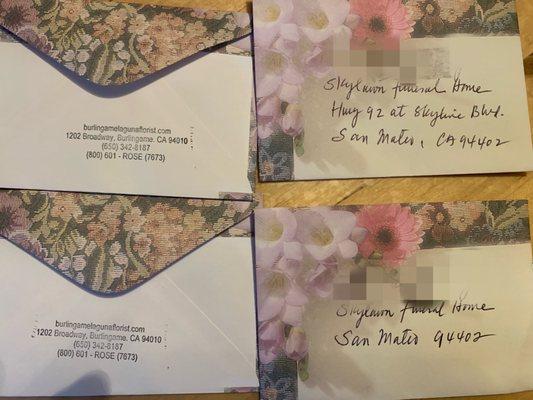 The envelopes came with the wreaths