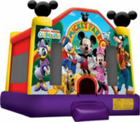 This awesome 15 by 15 ft. bounce house is sure to be a perfect party favorite it's our Mickey's Clubhouse jumper