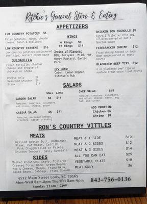 Menu Part 3 from Ritchie's.