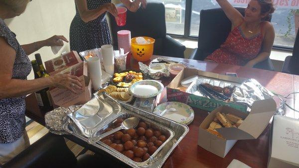 At an office party last week, everyone pitched in and brought homemade food!