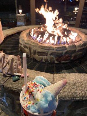 Tasty unicorn ice cream with the fire pit