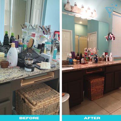 bathroom counter organization and clean before and after