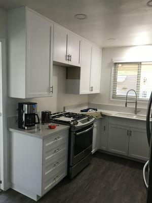 Kitchen finished in white lacquer.